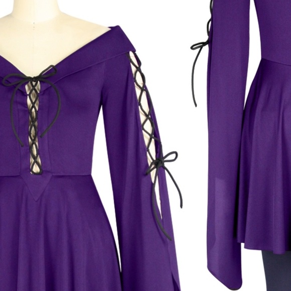 Gothic Punk Lace Up Long Sleeve Blouse Top - Picture 4 of 7